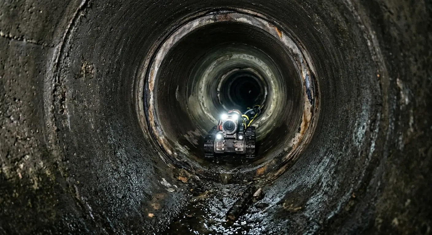 Robotic sewer camera inspecting pipe interior for Sewer Line Repair in Tewksbury